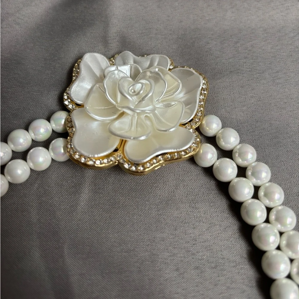 Eye Candy Mother of Pearl Rose Two Strand Statement Necklace - Picture 6 of 9